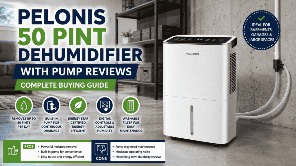 Pelonis 50 Pint Dehumidifier with Pump Reviews: Complete Buying Guide, Features, Pros, Cons, and Real User Experiences Pelonis 50 Pint Dehumidifier with Pump Reviews