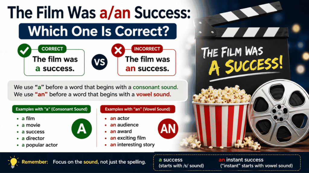 The Film Was a/an Success: Which One Is Correct? the film was aan success